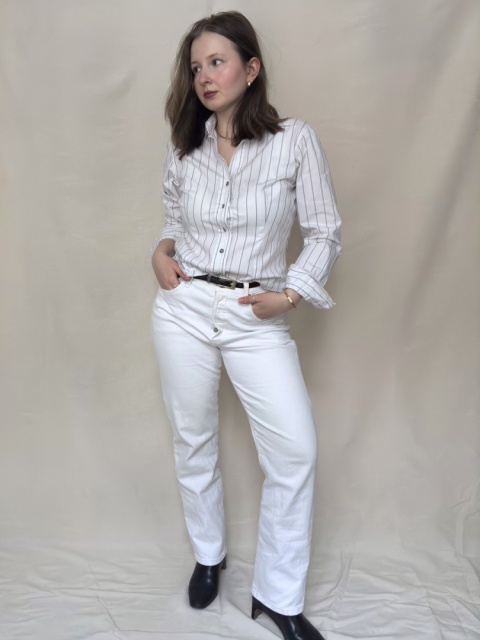 Biała koszula w prążki 100% bawełna