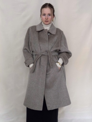 Szary szlafrokowy płaszcz z wełny z lamy