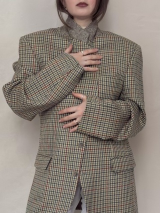 Wełniana marynarka w zieloną kratę