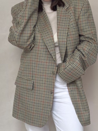 Wełniana marynarka w zieloną kratę