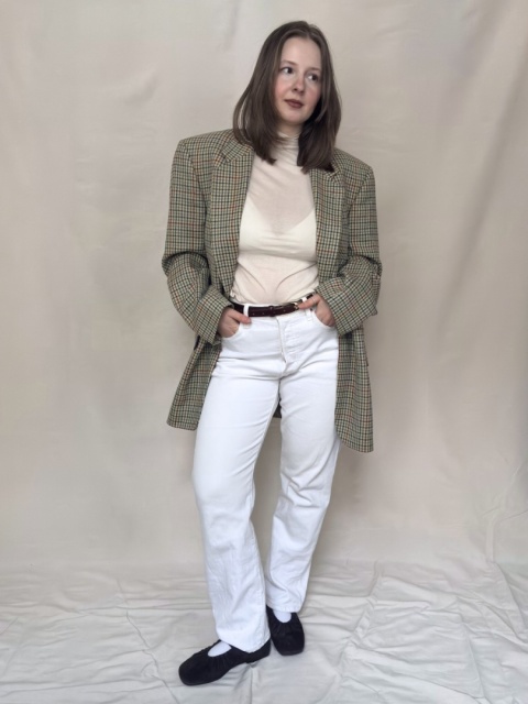 Wełniana marynarka w zieloną kratę